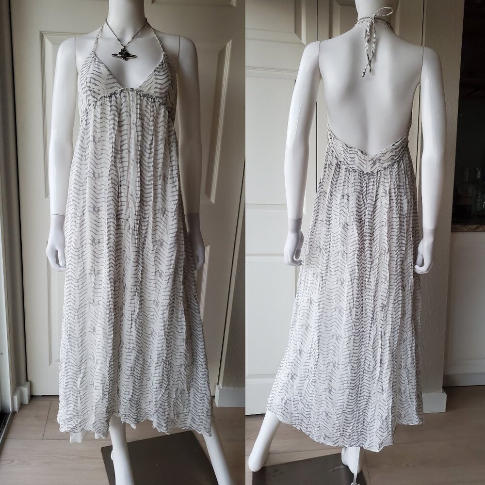Soft Joie White & Grey Stripe Halter Maxi Dress Size Medium - Picture 2 of 9